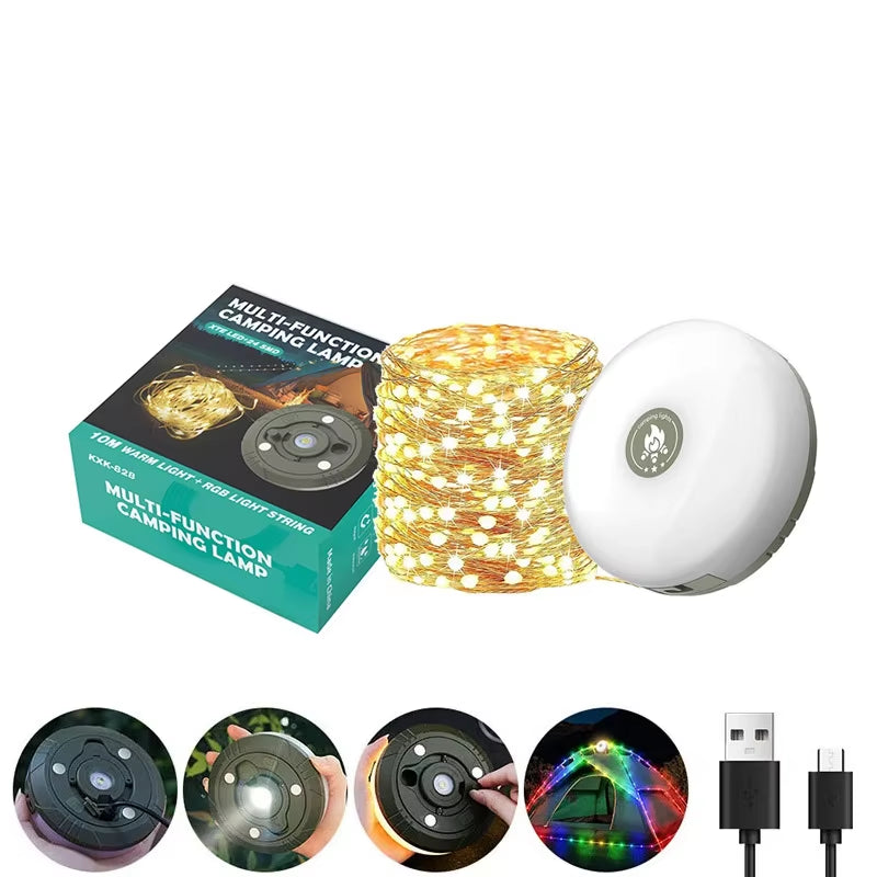 10m LED Rolling String Light – 4-In-1 Waterproof Rechargeable Camping & Garden Decor, Xmas Atmosphere Light