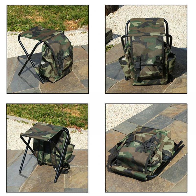 Outdoor Folding Stool Backpack with Cooler Compartment