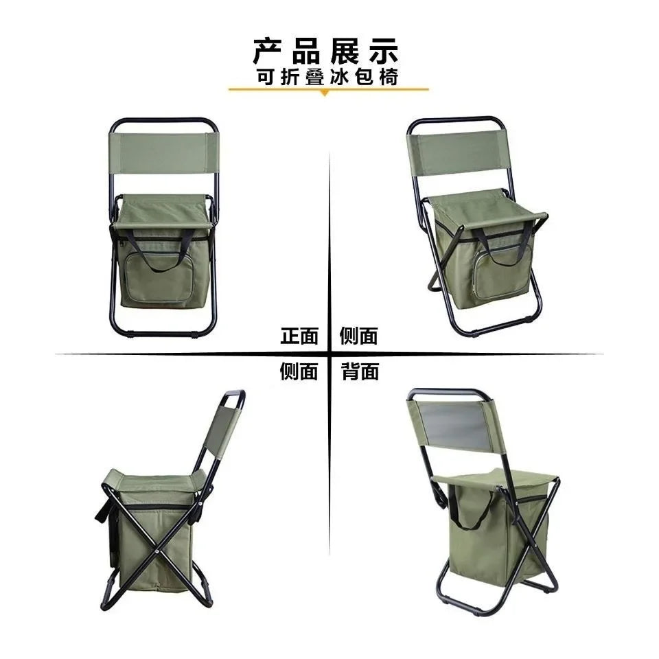 Portable Camouflage Folding Chair with Built-In Ice Bag – Ideal for Camping, Fishing & Hiking