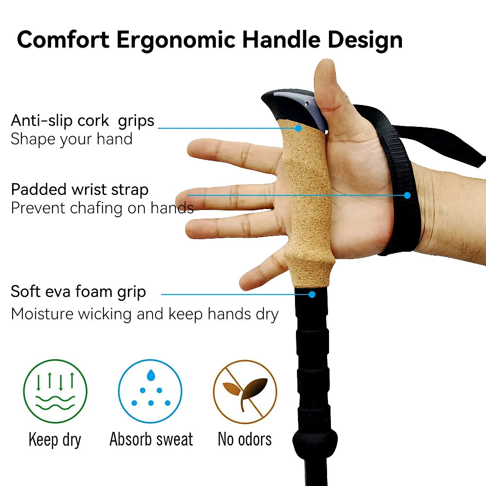 Adjustable Telescopic Hiking Poles – Lightweight, Shock-Absorbent, and Ergonomic Walking Support