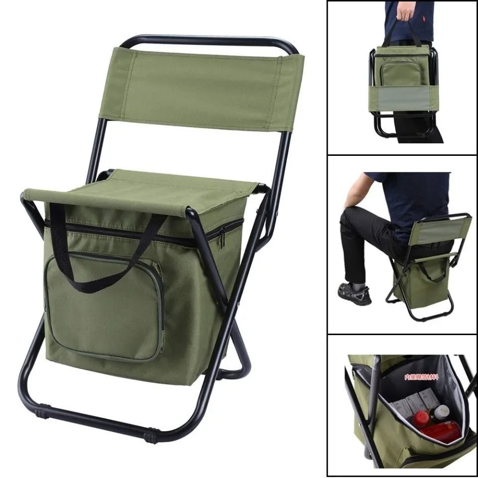 Portable Camouflage Folding Chair with Built-In Ice Bag – Ideal for Camping, Fishing & Hiking