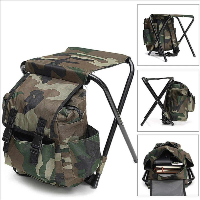 Outdoor Folding Stool Backpack with Cooler Compartment
