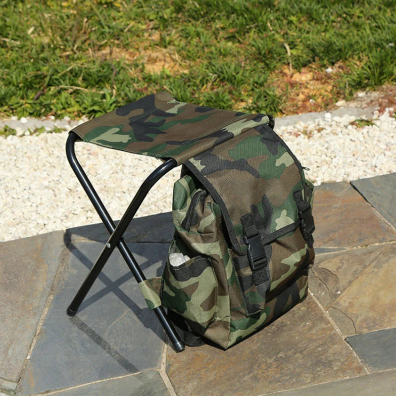 Outdoor Folding Stool Backpack with Cooler Compartment