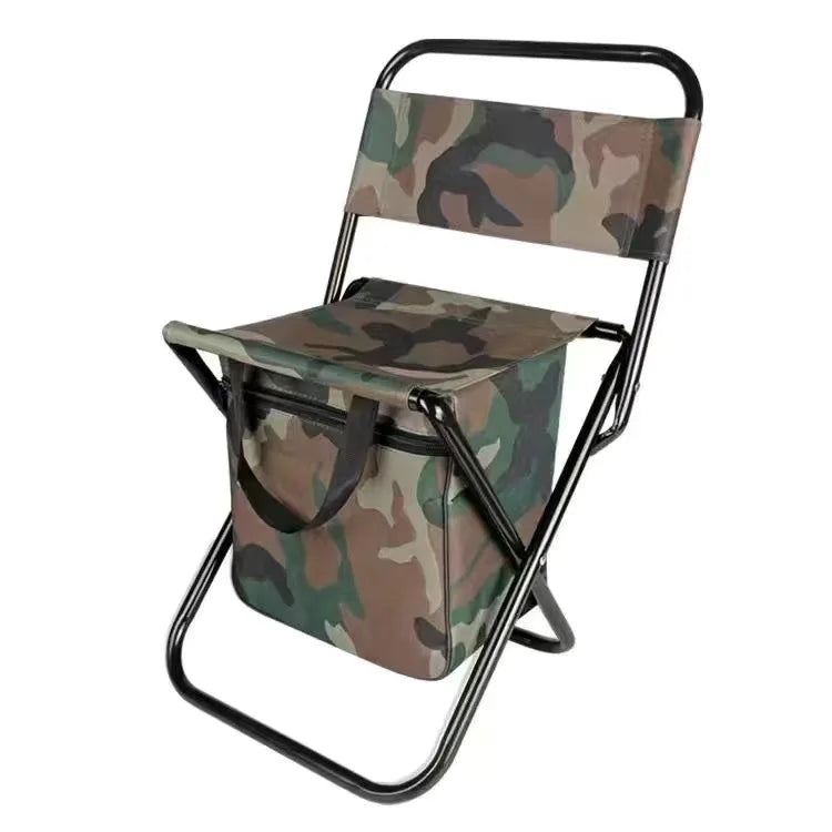 Portable Camouflage Folding Chair with Built-In Ice Bag – Ideal for Camping, Fishing & Hiking