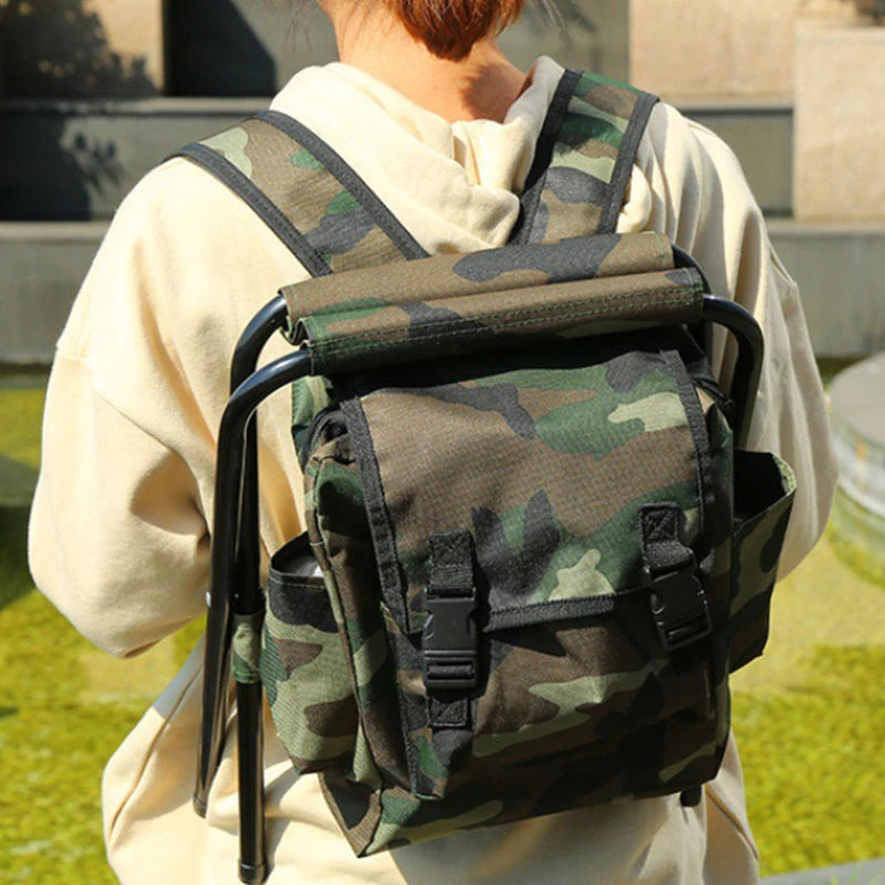 Outdoor Folding Stool Backpack with Cooler Compartment