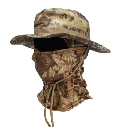 Camouflage Wide Brim Boonie Hat with Balaclava – Outdoor Hunting & Fishing Cap