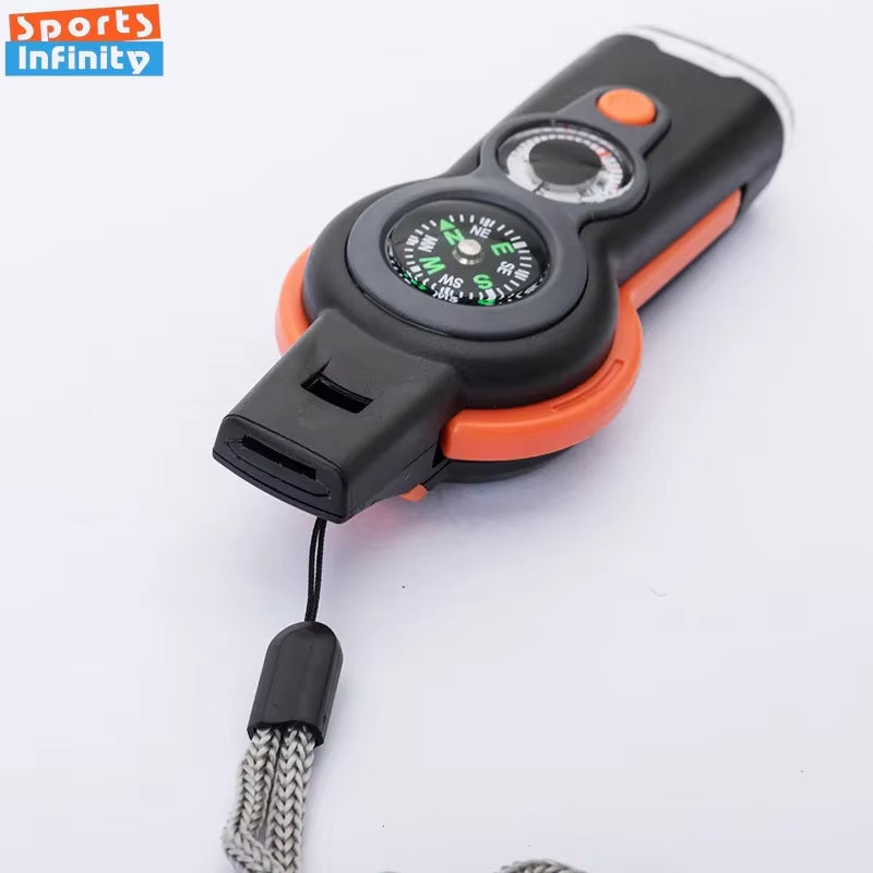 Survival Whistle 7-in-1 – High Decibel Rescue Whistle with LED Light, Compass & Signal Mirror