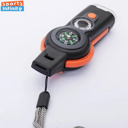 Survival Whistle 7-in-1 – High Decibel Rescue Whistle with LED Light, Compass & Signal Mirror