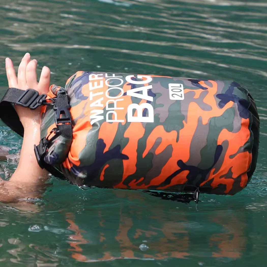 PVC Coated Waterproof Dry Bag – Camouflage Sack for River Trekking, Rafting & Diving (2L–30L)