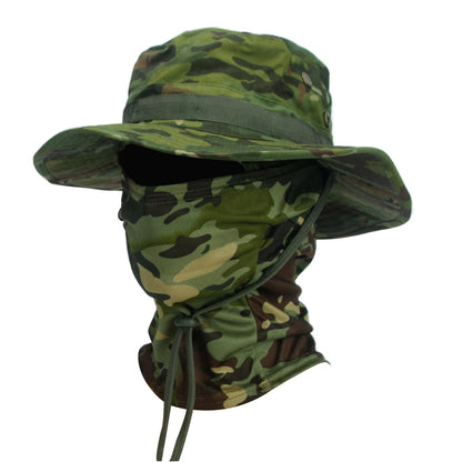 Camouflage Wide Brim Boonie Hat with Balaclava – Outdoor Hunting & Fishing Cap