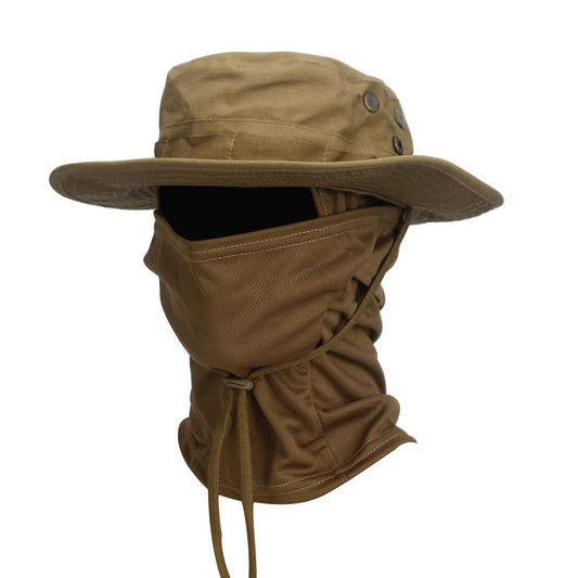 Camouflage Wide Brim Boonie Hat with Balaclava – Outdoor Hunting & Fishing Cap