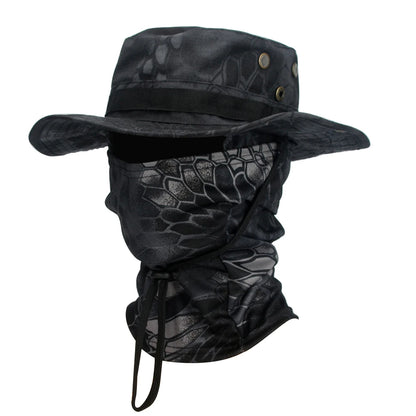 Camouflage Wide Brim Boonie Hat with Balaclava – Outdoor Hunting & Fishing Cap