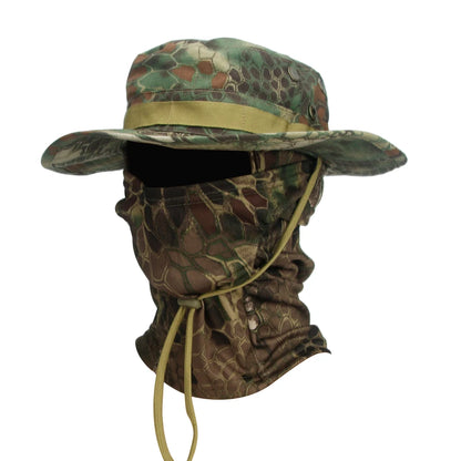 Camouflage Wide Brim Boonie Hat with Balaclava – Outdoor Hunting & Fishing Cap