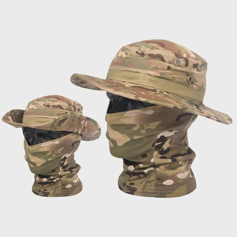 Camouflage Wide Brim Boonie Hat with Balaclava – Outdoor Hunting & Fishing Cap