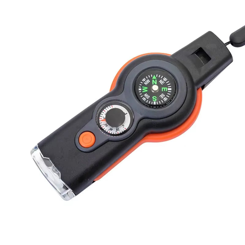 Survival Whistle 7-in-1 – High Decibel Rescue Whistle with LED Light, Compass & Signal Mirror