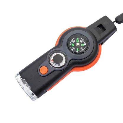 Survival Whistle 7-in-1 – High Decibel Rescue Whistle with LED Light, Compass & Signal Mirror