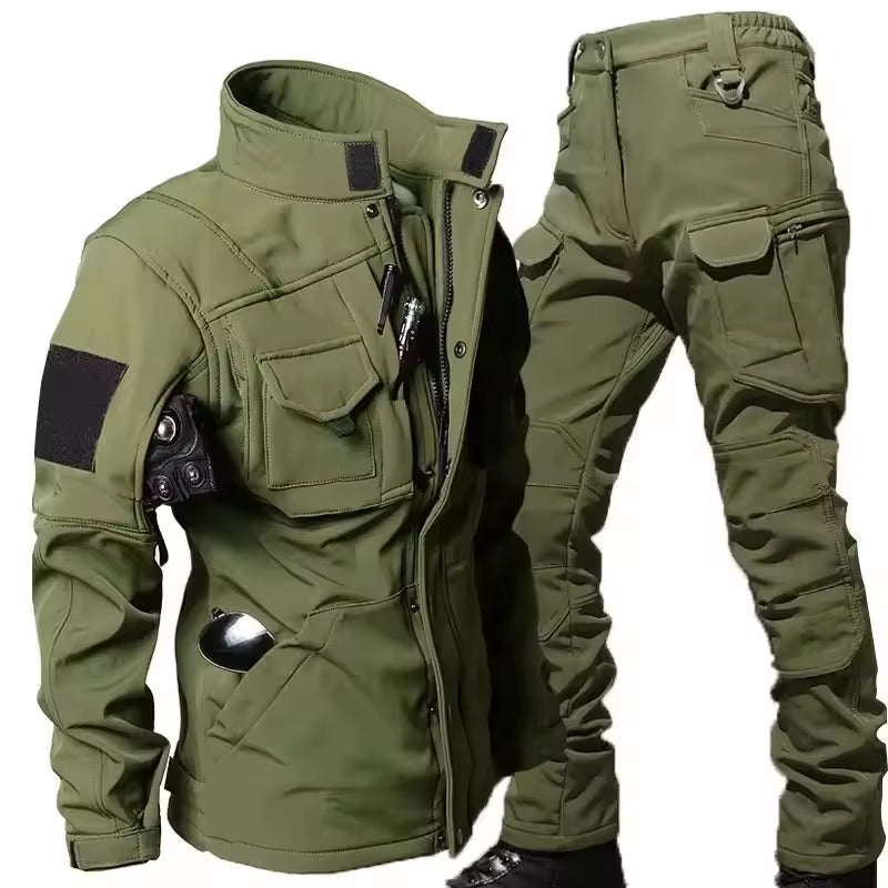 Waterproof Shark Skin Tactical Sets Mens Thicken Fleece New Soft Shell Combat Jackets+Windproof Warm Cargo Pant 2 Piece Set