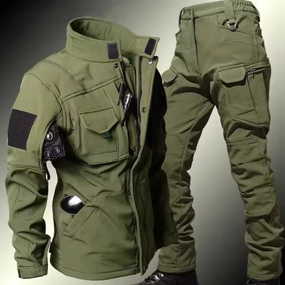 Waterproof Shark Skin Tactical Sets Mens Thicken Fleece New Soft Shell Combat Jackets+Windproof Warm Cargo Pant 2 Piece Set