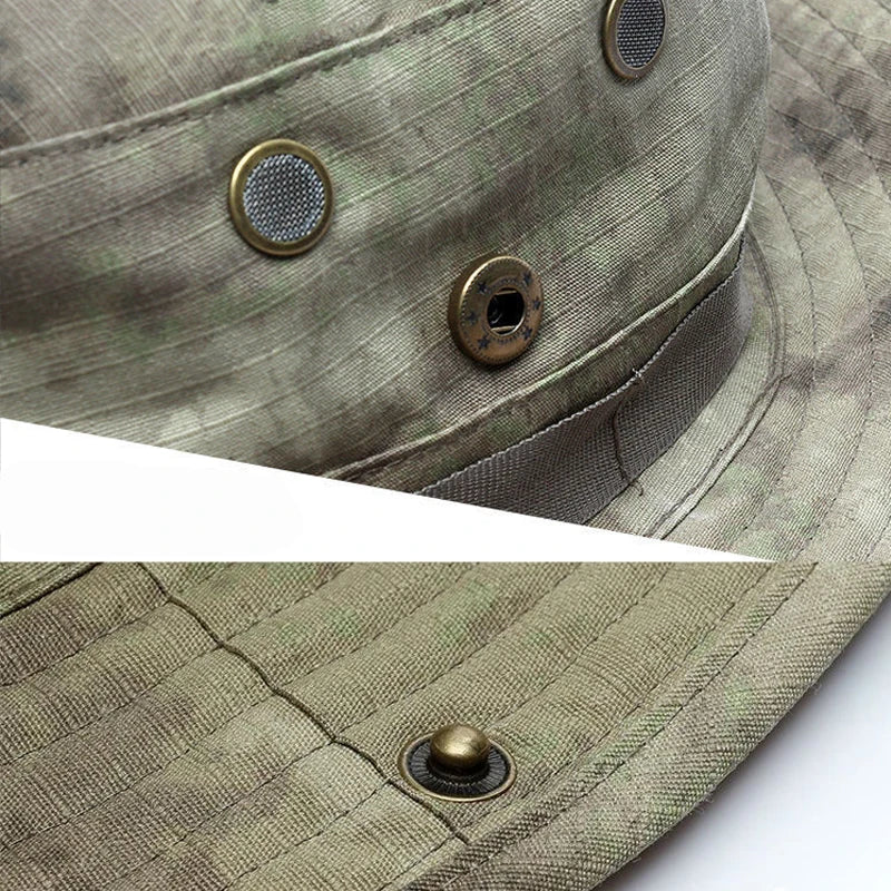 Camouflage Wide Brim Boonie Hat with Balaclava – Outdoor Hunting & Fishing Cap