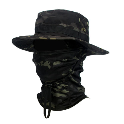 Camouflage Wide Brim Boonie Hat with Balaclava – Outdoor Hunting & Fishing Cap