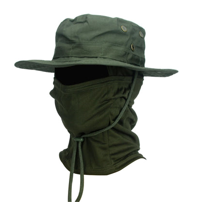 Camouflage Wide Brim Boonie Hat with Balaclava – Outdoor Hunting & Fishing Cap