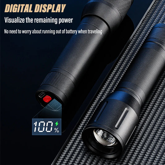 LED Outdoor Flashlight - Rechargeable Torch with Telescopic Zoom and Aluminum Alloy Body