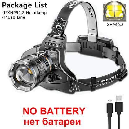 XHP90.2 High-Power LED Headlamp – 1000M Rechargeable Headlight for Fishing, Hiking, and Outdoor Use