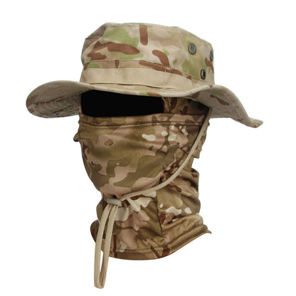 Camouflage Wide Brim Boonie Hat with Balaclava – Outdoor Hunting & Fishing Cap