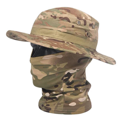 Camouflage Wide Brim Boonie Hat with Balaclava – Outdoor Hunting & Fishing Cap