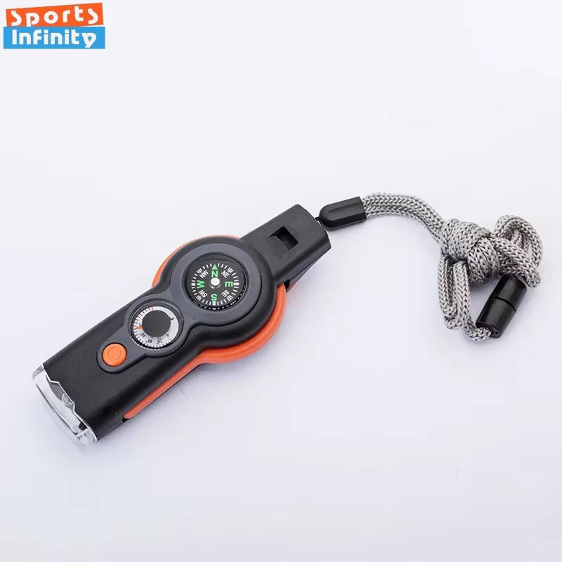 Survival Whistle 7-in-1 – High Decibel Rescue Whistle with LED Light, Compass & Signal Mirror