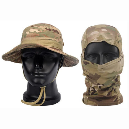 Camouflage Wide Brim Boonie Hat with Balaclava – Outdoor Hunting & Fishing Cap