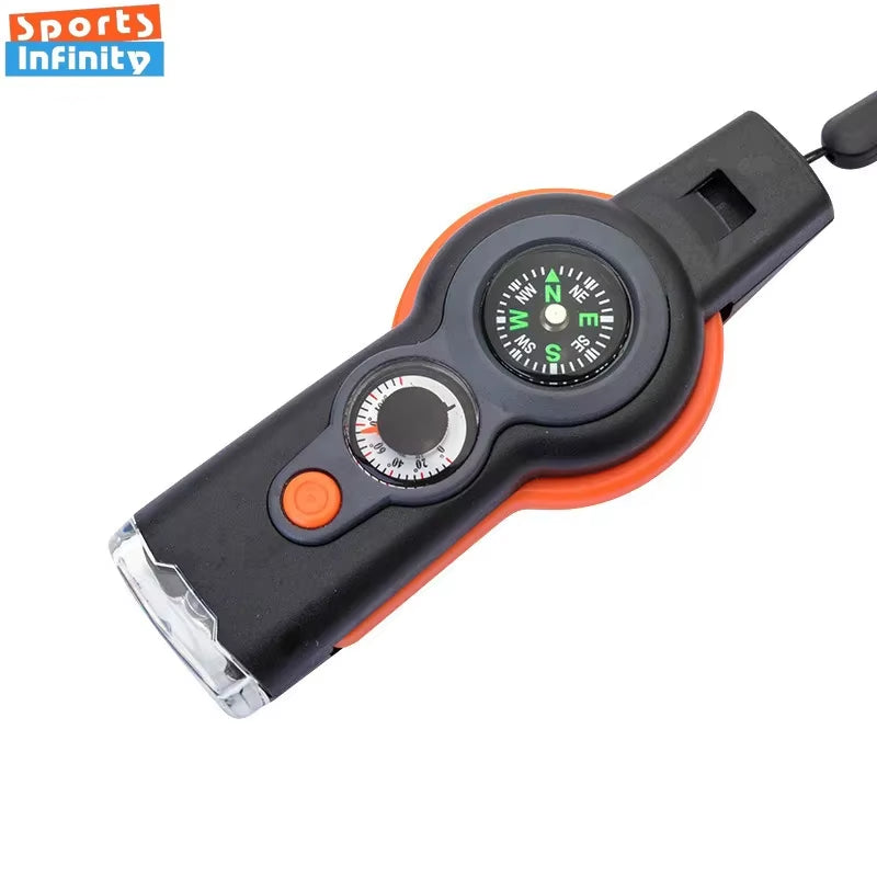 Survival Whistle 7-in-1 – High Decibel Rescue Whistle with LED Light, Compass & Signal Mirror